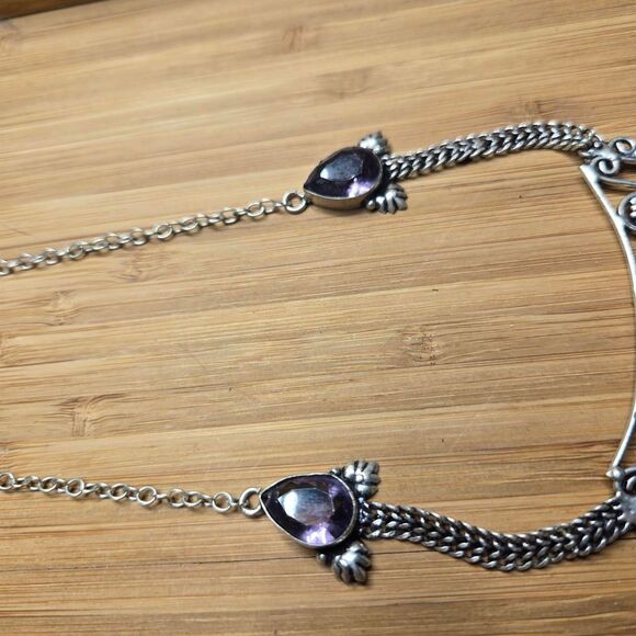Women's Purple and Silver Jewelry bono necklace handmade - Picture 3 of 8